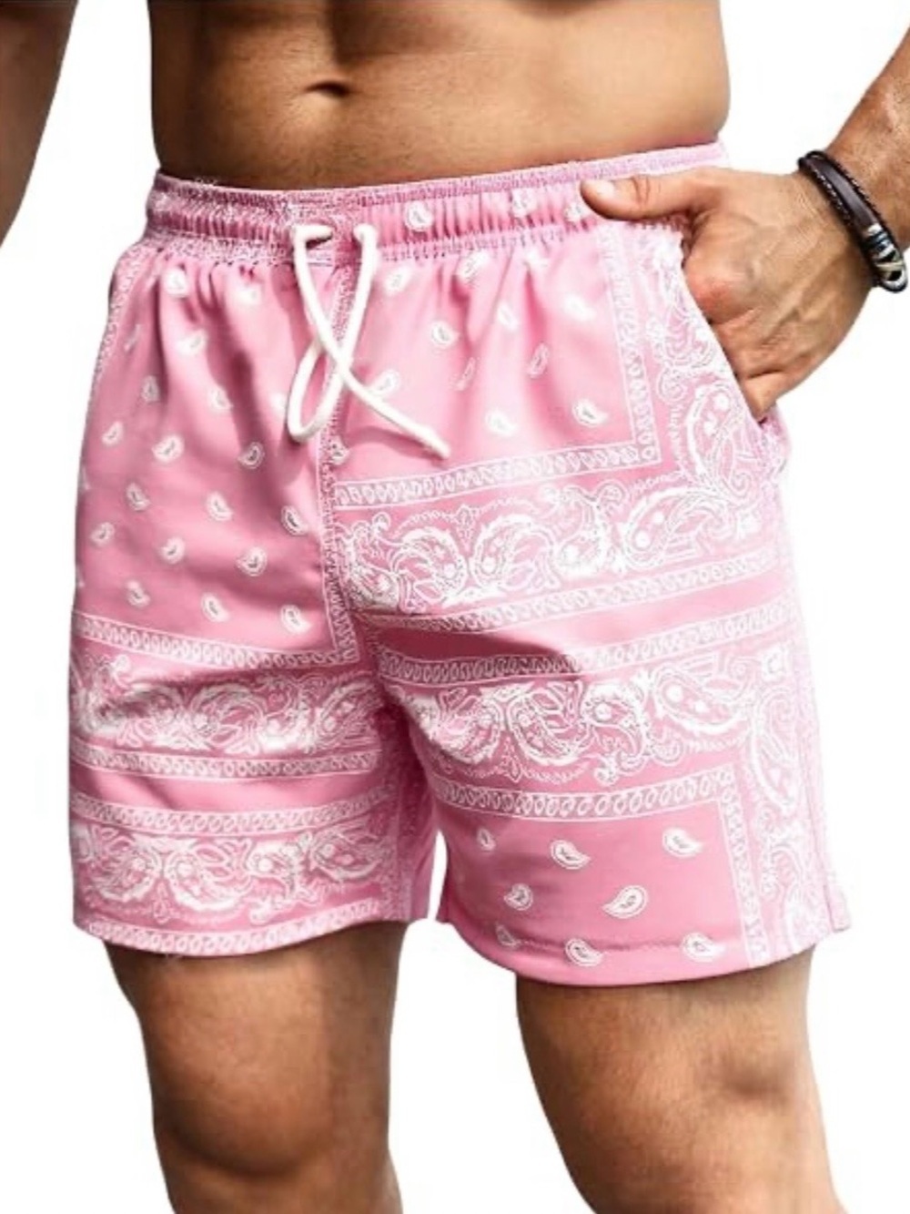SHEIN Dusty Rose Bandana Print Men’s Swim Shorts